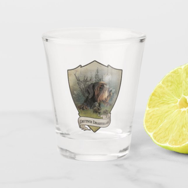 German Wirehaired Pointer, Boar Hunting    Shot Glass (Front)