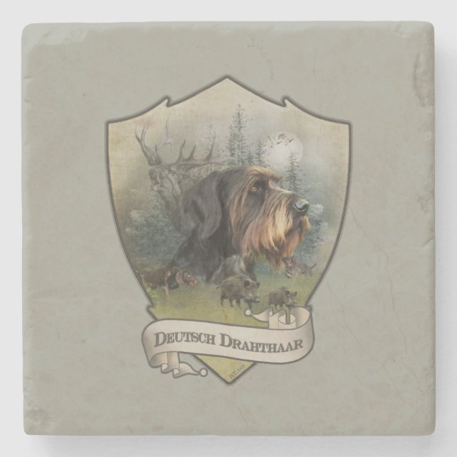 German Wirehaired Pointer, Boar Hunting   Stone Coaster (Front)