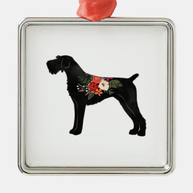 German Wirehaired Pointer Boho Floral Silhouette Metal Tree Decoration (Front)