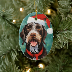German-Wirehaired-Pointer Christmas brush painting Ceramic Tree Decoration
