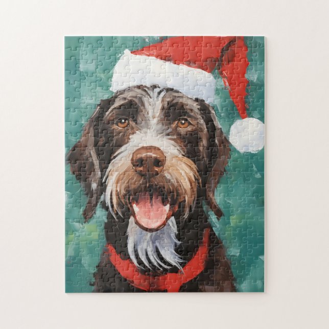 German-Wirehaired-Pointer Christmas brush painting Jigsaw Puzzle (Vertical)