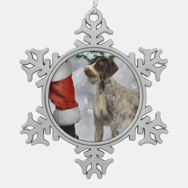 German Wirehaired Pointer Christmas Snowflake Pewter Christmas Ornament (Front)