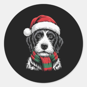 German Wirehaired Pointer Dog Santa Hat Scarf Xmas Classic Round Sticker