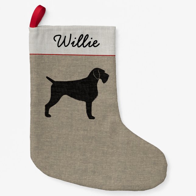 German Wirehaired Pointer Dog Silhouette Holiday Small Christmas Stocking (Front)