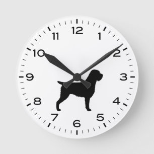 German Wirehaired Pointer Dog Silhouette Round Clock