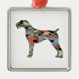 German Wirehaired Pointer Geo Silhouette Plaid Metal Tree Decoration