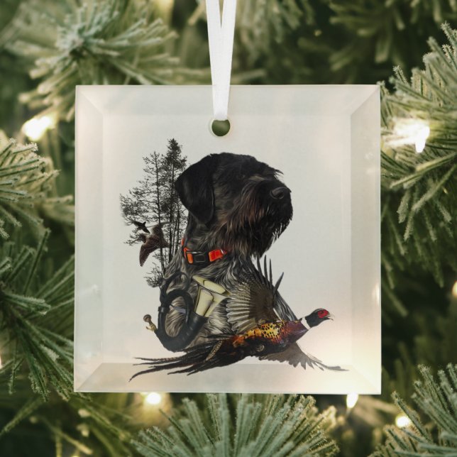 German Wirehaired Pointer   Glass Tree Decoration (Insitu)