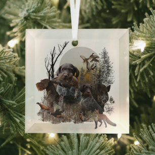 German Wirehaired Pointer Glass Tree Decoration
