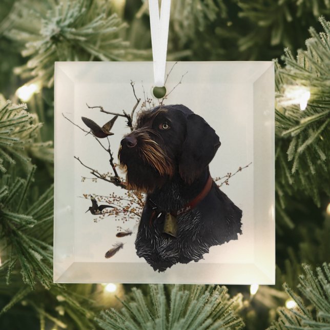 German Wirehaired Pointer   Glass Tree Decoration (Insitu)