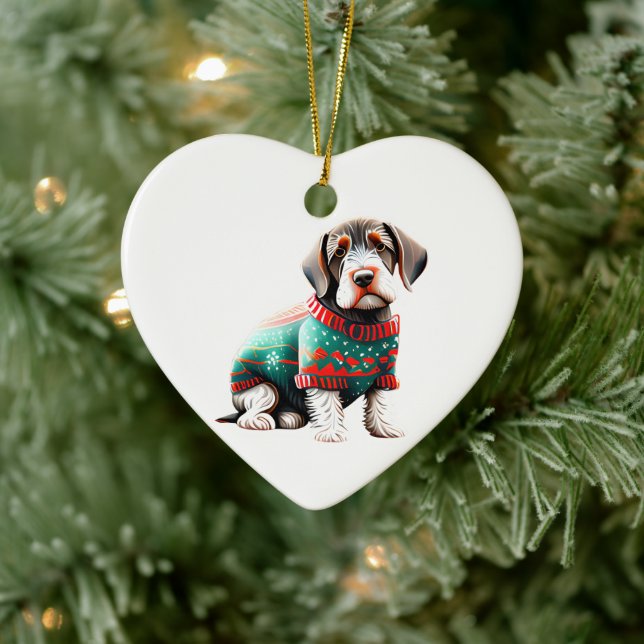 German Wirehaired Pointer in Christmas Sweater Ceramic Tree Decoration (Tree)
