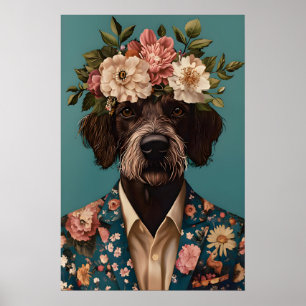 German Wirehaired Pointer In Suit Poster, German Poster