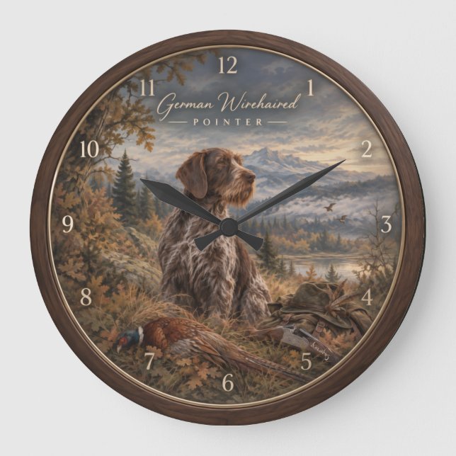 German Wirehaired Pointer Large Clock (Front)