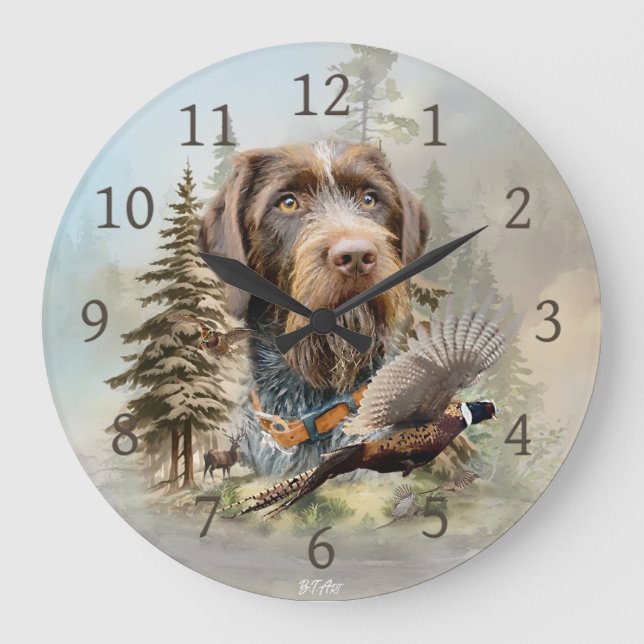 German Wirehaired Pointer Large Clock (Front)