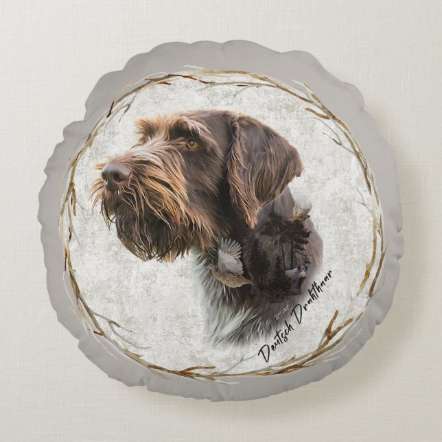 German Wirehaired Pointer   Round Cushion (Front)