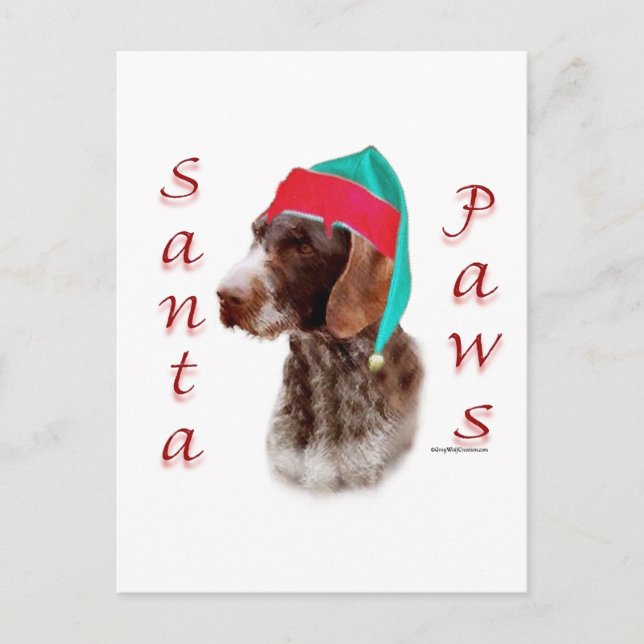 German Wirehaired Pointer Santa Paws Holiday Postcard (Front)