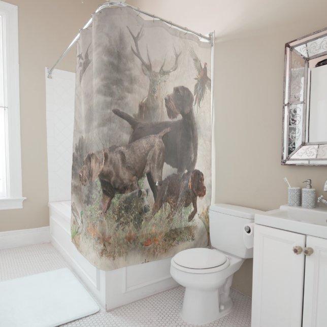 German Wirehaired Pointer Shower Curtain (In Situ)
