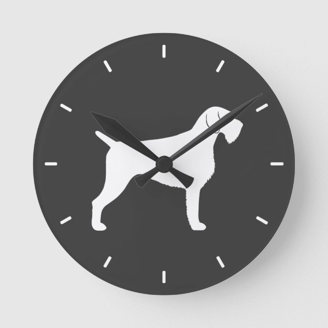 German Wirehaired Pointer Silhouette Round Clock (Front)