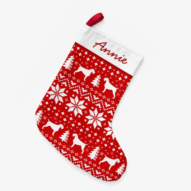 German Wirehaired Pointer Silhouettes Pattern Cute Small Christmas Stocking (Front (Hanging))