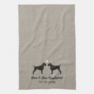 German Wirehaired Pointer Silhouettes with Heart Tea Towel