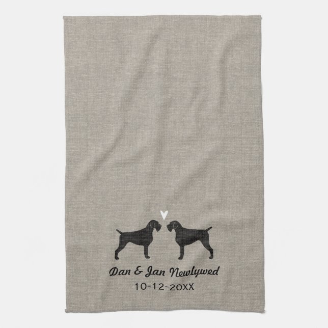 German Wirehaired Pointer Silhouettes with Heart Tea Towel (Vertical)