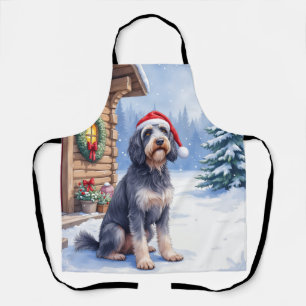 German Wirehaired Pointer Snowy Lodge Santa Hat Apron