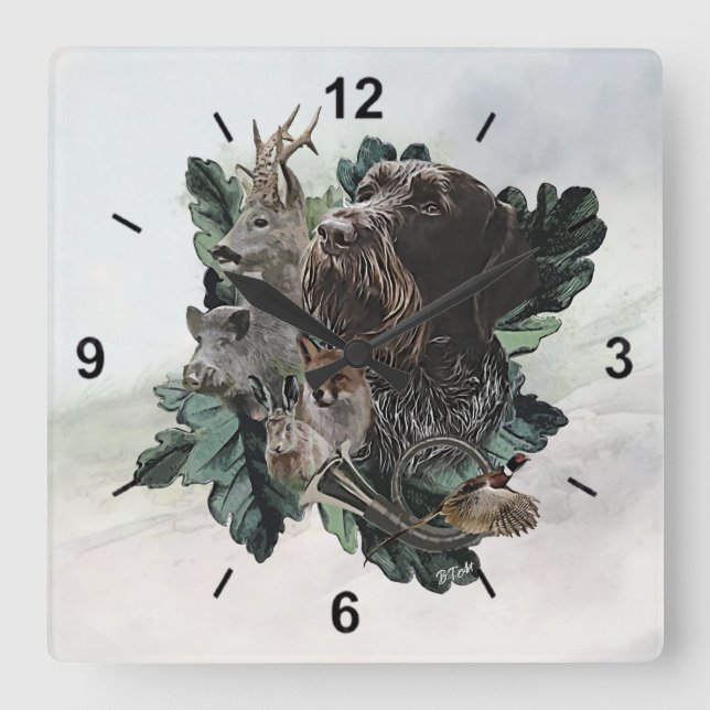 German Wirehaired Pointer Square Wall Clock (Front)