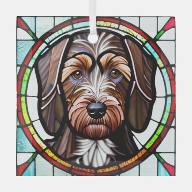 German Wirehaired Pointer "Stained Glass"  Glass Tree Decoration (Front)