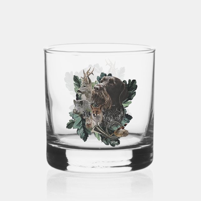 German Wirehaired Pointer Whiskey Glass (Front)