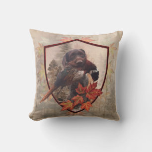 German Wirehaired Pointer with pheasant Cushion