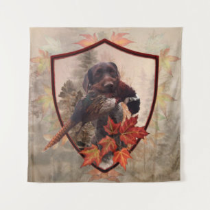 German Wirehaired Pointer with pheasant in hunting Tapestry