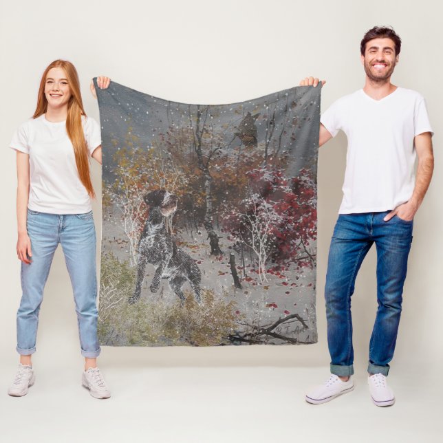 German Wirehaired Pointer with woodcock in winter  Fleece Blanket (In Situ)