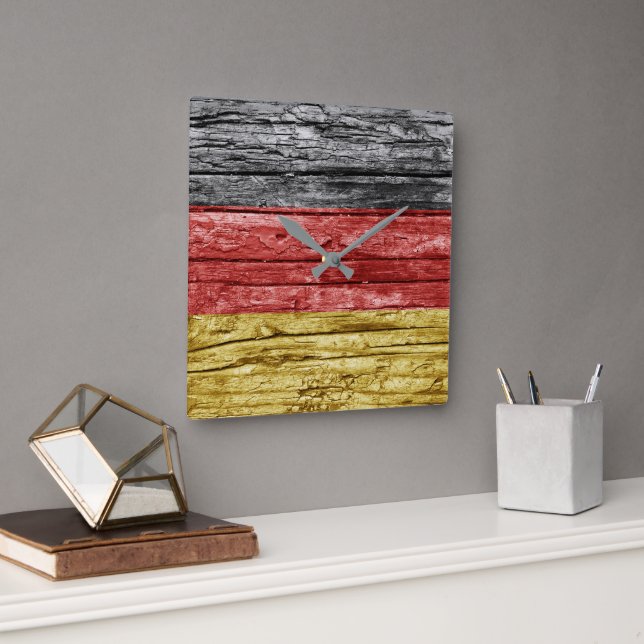 German wooden flag square wall clock (Office)