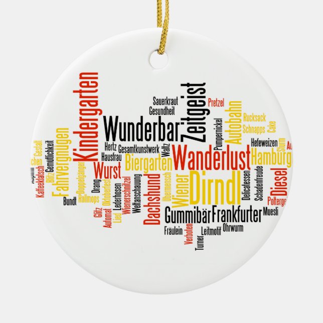 German Word Cloud - Deutsche Wortwolke Ceramic Tree Decoration (Front)