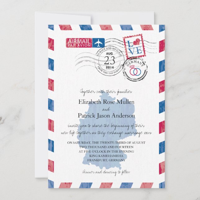 Germany Airmail Wedding Invitation (Front)