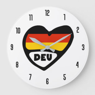 Germany Country Code DEU Flag Heart Large Clock