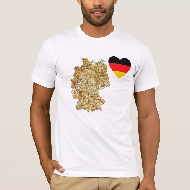 Germany Flag Heart and Map T-Shirt (Front)