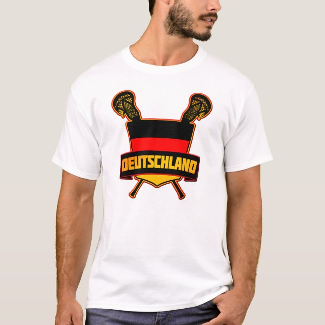 Germany Flag Lacrosse Logo, With Name & Number T-Shirt (Front)