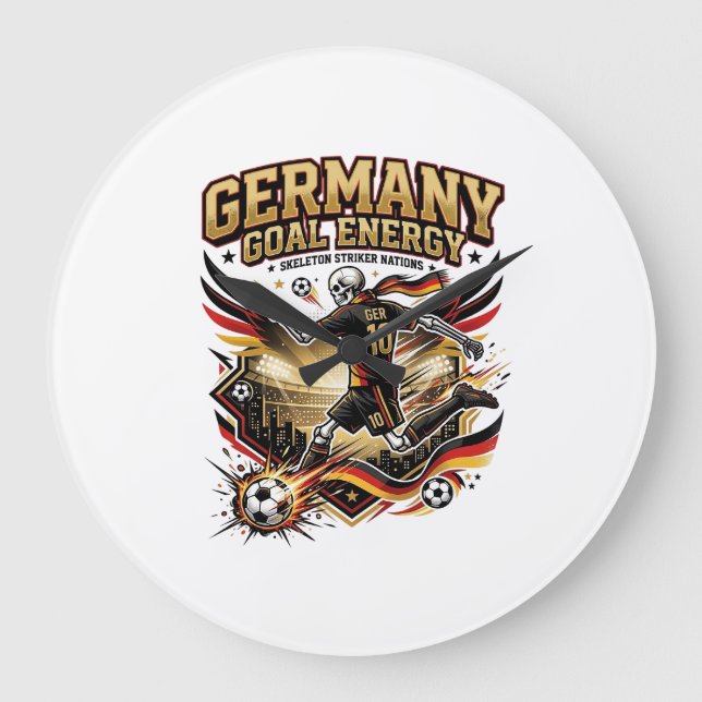 Germany Goal Energy Skeleton Striker Nations Bold  Large Clock (Front)