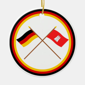 Germany & Hamburg Crossed Flags Ceramic Tree Decoration