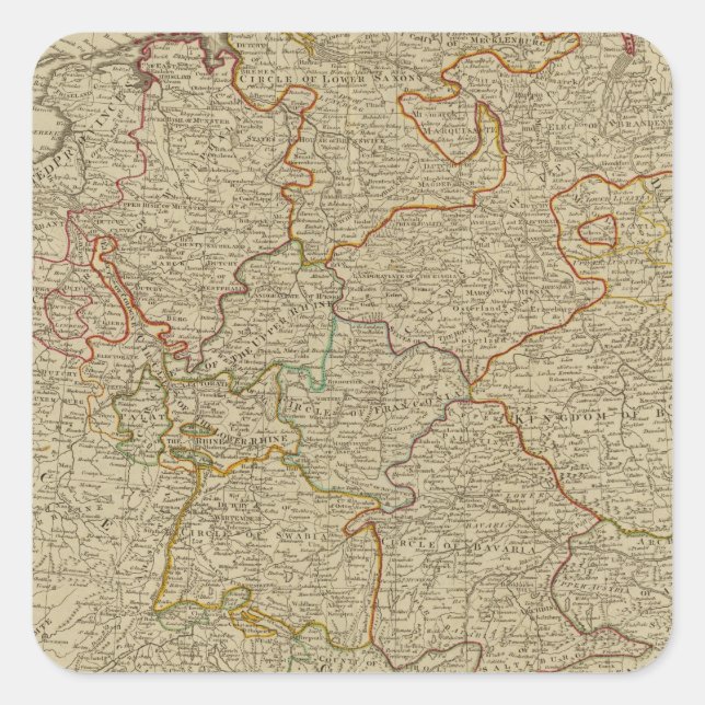 Germany hand oclored atlas map square sticker (Front)