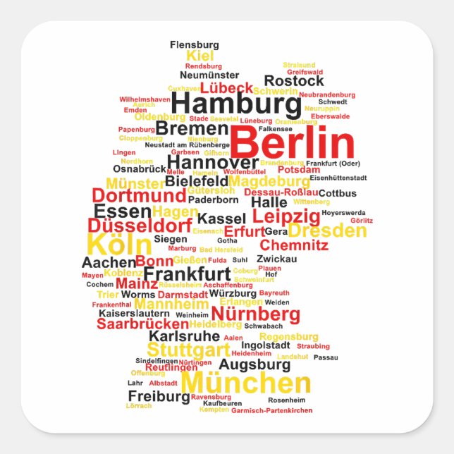 Germany Map Silhouette Towns Cities Flag Berlin Tr Square Sticker (Front)