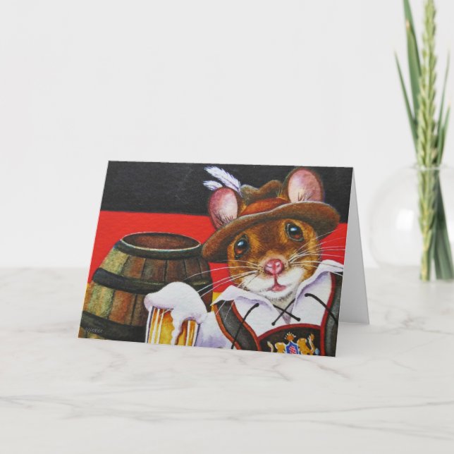 Germany Mouse Octoberfest Beer Watercolor Art Card (Front)