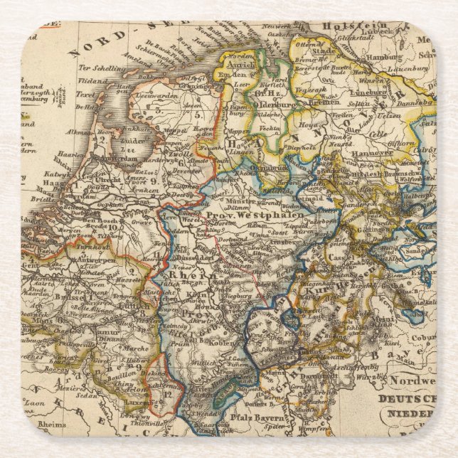 Germany, Netherlands, and Belgium Square Paper Coaster (Front)