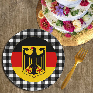 Germany Plate, buffalo plaid & German Flag Paper Plate