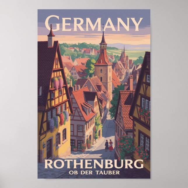 Germany Rothenburg ob der Tauber Illustration Art Poster (Front)