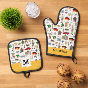 Germany Symbols Pattern Oven Mitt & Pot Holder Set
