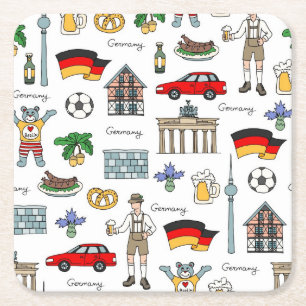 Germany Symbols Pattern Square Paper Coaster