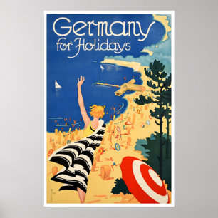 Germany Travel Poster German Beaches Art Vintage