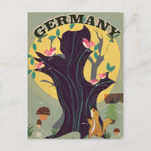 Germany vintage cartoon landscape travel poster postcard