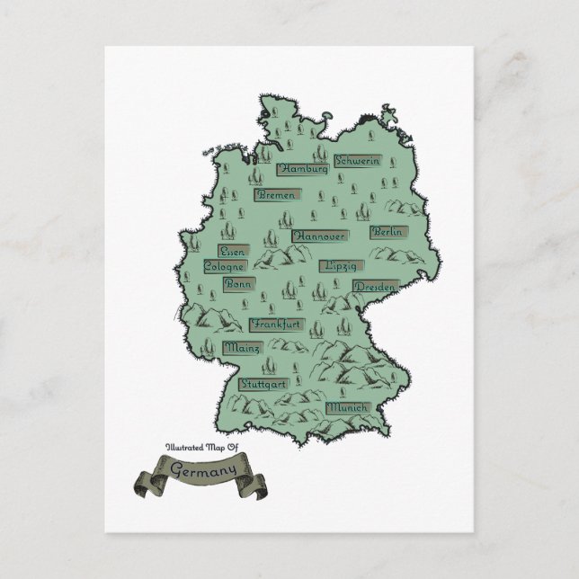 Germany Vintage Illustrated map Announcement Postcard (Front)